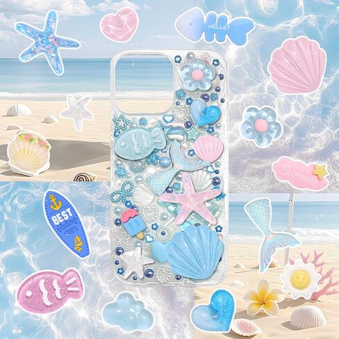 BELICEY Blue Pink Junk Case Charms Cute Beachy Junk Case Kit Ocean Theme Starfish Seashell Phone Cases Charms for Summer Customizing DIY Craft Accessories in Saudi Arabia