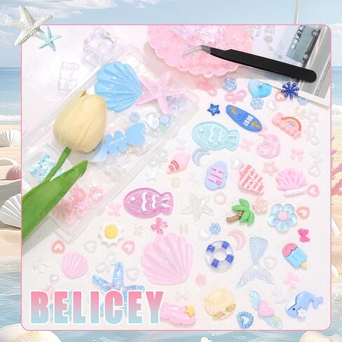 BELICEY Blue Pink Junk Case Charms Cute Beachy Junk Case Kit Ocean Theme Starfish Seashell Phone Cases Charms for Summer Customizing DIY Craft Accessories in Saudi Arabia