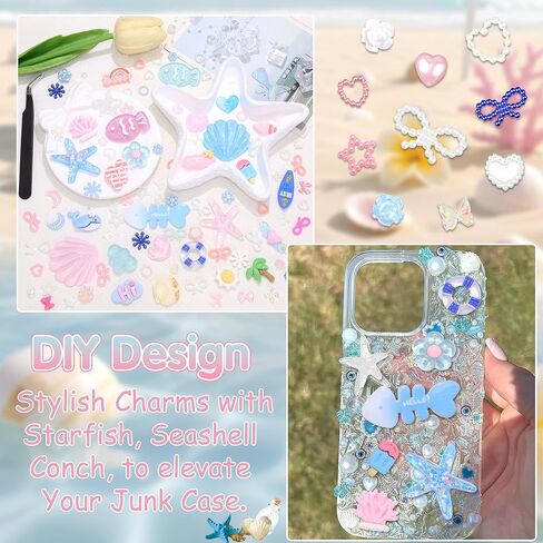 BELICEY Blue Pink Junk Case Charms Cute Beachy Junk Case Kit Ocean Theme Starfish Seashell Phone Cases Charms for Summer Customizing DIY Craft Accessories in Saudi Arabia