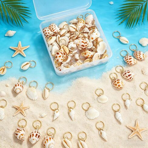 80 Pcs Seashell Conch Dreadlock Rings Charms Boho Summer Beach Style Braided Hair Ornaments Vintage Hair Braiding Decorative Dreadlock Clips Charm Decor for Women Men Hair Jewelry Accessories in Kuwait