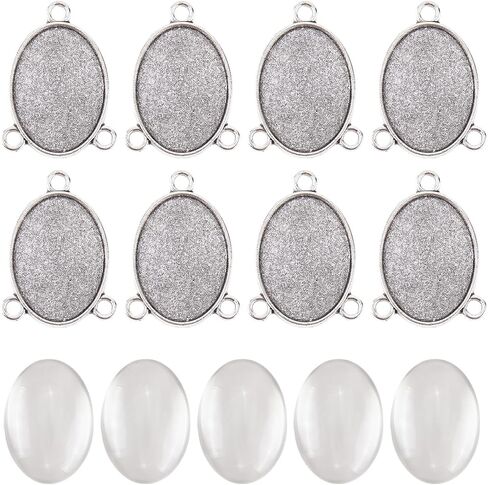 SUNNYCLUE 1 Box 16Pcs 3 Hole Connector Charms Silver Oval Charm Bulk Metal Alloy Basic Blank Bezel Linking Tray Pendants Kits with Glass Cabochons for Jewelry Making Necklaces Bracelets DIY Crafts in Kuwait