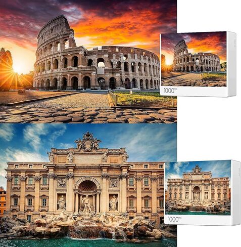 Jigsaw Puzzles 2 Pack 1000 Pieces Colosseum & Trevi Fountain Nature Impossible Challenging Puzzles for Home Decor Birthday Gifts Toy for Men Women in Saudi Arabia