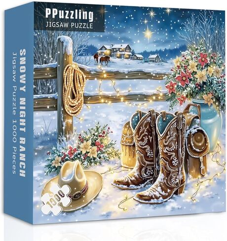 Winter Country Puzzles for Adults 1000 Pieces, Snowy Cowboy Boots Farm Jigsaw Puzzles, Cozy Rustic Landscape Puzzle in Kuwait