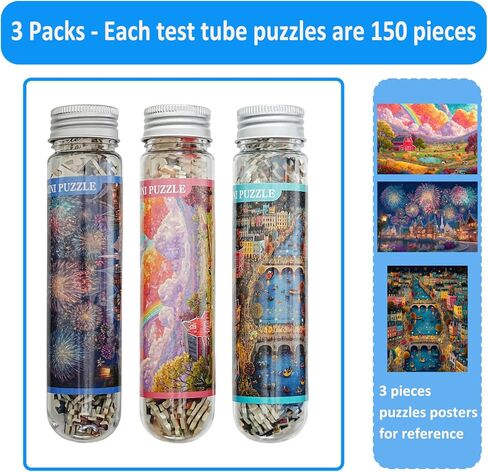 Small Jigsaw Puzzles for Adults Challenging Puzzle Small Puzzles Mini Jigsaw Puzzles 150 Pieces Micro Tiny Puzzle Fireworks Extravaganza Farm Night Town Travel Puzzles 6 x 4 Inch 3 Packs in Saudi Arabia