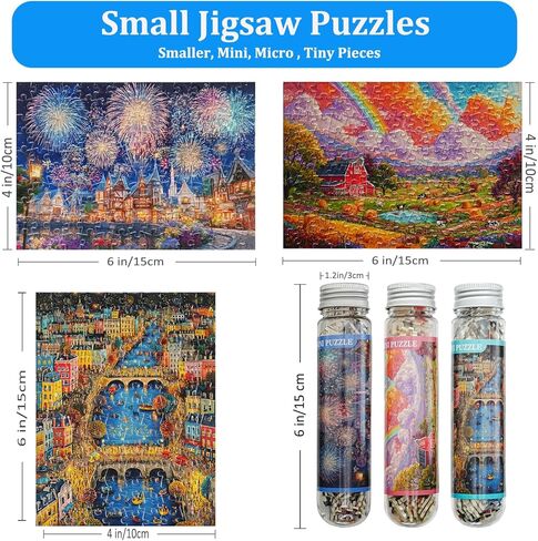 Small Jigsaw Puzzles for Adults Challenging Puzzle Small Puzzles Mini Jigsaw Puzzles 150 Pieces Micro Tiny Puzzle Fireworks Extravaganza Farm Night Town Travel Puzzles 6 x 4 Inch 3 Packs in Saudi Arabia