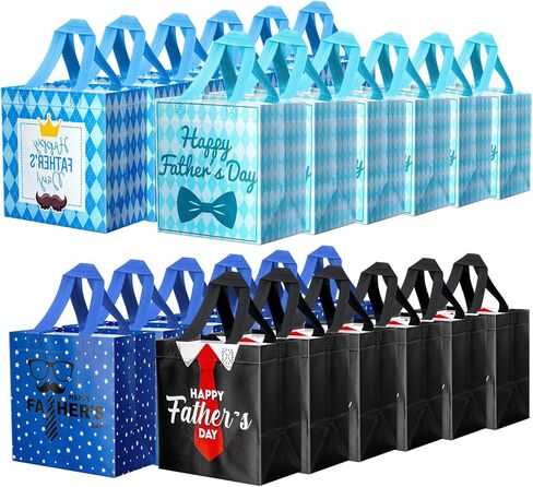 24 Pack Father's Day Tote Bags - 7.9" Non-Woven Reusable Gift Bags Bulk with Handles, Assorted Happy Father's Day Designs for Men & Party Favors in Saudi Arabia