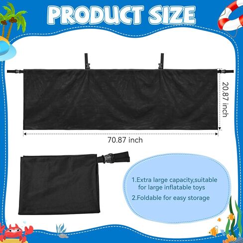 Pool Float Storage Bag, Extra Long 70" Foldable Hanging Organizer Mesh for Pool Side Fence, Adjustable Swimming Outdoor Toy Storage for Floats, Balls, Inflatable Toys & Accessories (70") in Saudi Arabia