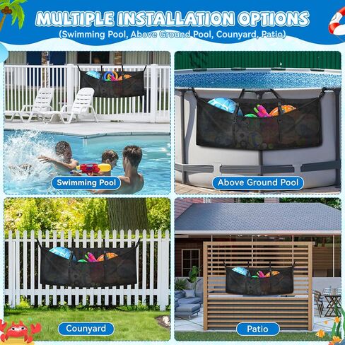 Pool Float Storage Bag, Extra Long 70" Foldable Hanging Organizer Mesh for Pool Side Fence, Adjustable Swimming Outdoor Toy Storage for Floats, Balls, Inflatable Toys & Accessories (70") in Saudi Arabia
