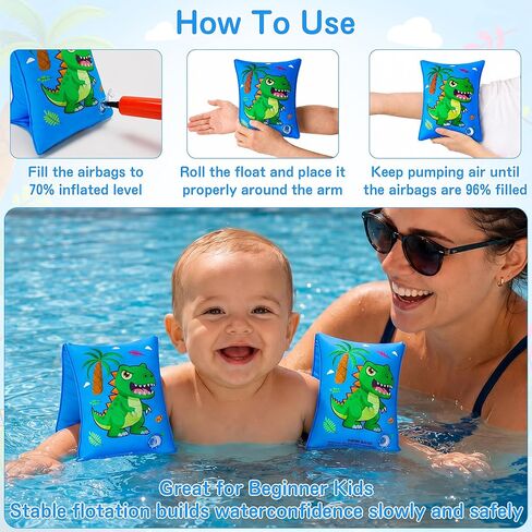 2 Pack Arm Floaties for Kids, Soft Fabric-Covered Water Wings, Inflatable Pool Floats Arm Bands Swim Floaties for Toddlers, Blow up Swimming Rings for Boys Girls 6-12 Years in Kuwait