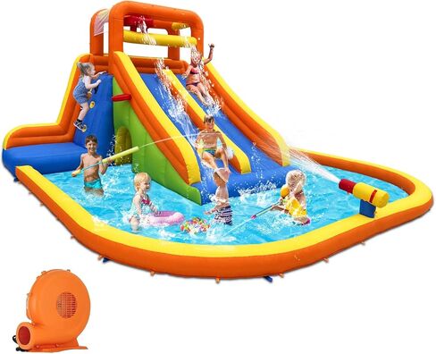 HuaKastro 15.6x15FT Giant Water Slide for Big Kids 5-12, Inflatable Water Park with Big Splash Pool, Dual Tall Slides & 2 Climb Walls for Racing Fun, W/Surprise Water Dump Bucket, Hide&Seek Cave in Saudi Arabia