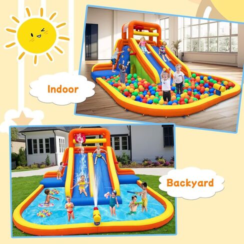 HuaKastro 15.6x15FT Giant Water Slide for Big Kids 5-12, Inflatable Water Park with Big Splash Pool, Dual Tall Slides & 2 Climb Walls for Racing Fun, W/Surprise Water Dump Bucket, Hide&Seek Cave in Saudi Arabia