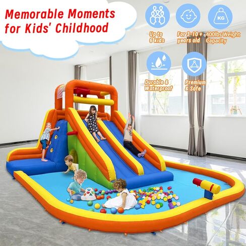 HuaKastro 15.6x15FT Giant Water Slide for Big Kids 5-12, Inflatable Water Park with Big Splash Pool, Dual Tall Slides & 2 Climb Walls for Racing Fun, W/Surprise Water Dump Bucket, Hide&Seek Cave in Saudi Arabia