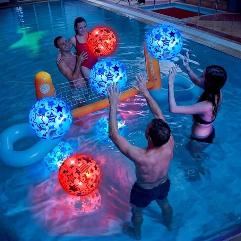 Foilswirl 6 Pcs 4th of July Light up Beach Balls 12 Inch Patriotic Light up Beach Balls Bulk Giant Inflatable Red White and Blue Ball for Adults 250th Anniversary Beachy Summer Pool Outdoor Decor in Kuwait