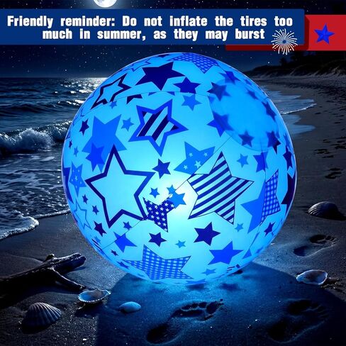 Foilswirl 6 Pcs 4th of July Light up Beach Balls 12 Inch Patriotic Light up Beach Balls Bulk Giant Inflatable Red White and Blue Ball for Adults 250th Anniversary Beachy Summer Pool Outdoor Decor in Kuwait