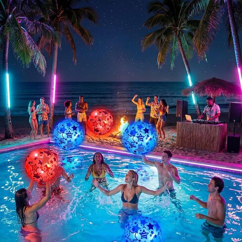 Foilswirl 6 Pcs 4th of July Light up Beach Balls 12 Inch Patriotic Light up Beach Balls Bulk Giant Inflatable Red White and Blue Ball for Adults 250th Anniversary Beachy Summer Pool Outdoor Decor in Kuwait