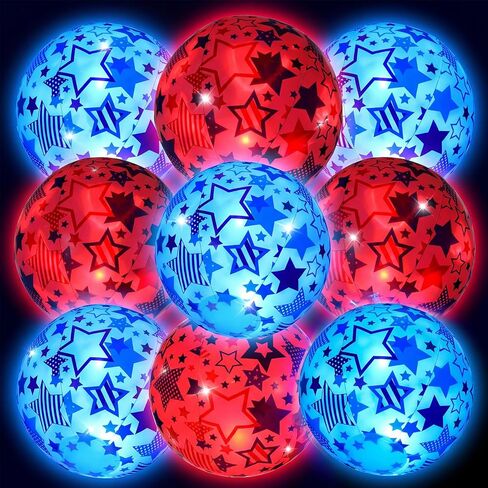 Foilswirl 6 Pcs 4th of July Light up Beach Balls 12 Inch Patriotic Light up Beach Balls Bulk Giant Inflatable Red White and Blue Ball for Adults 250th Anniversary Beachy Summer Pool Outdoor Decor in Kuwait