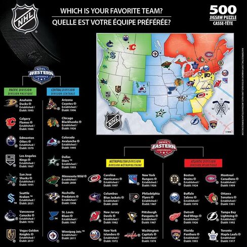 MasterPieces Sports Puzzle - All Teams 500 Piece Jigsaw Puzzle for Adults - NHL League Hockey Map - 21 x 15 in Saudi Arabia