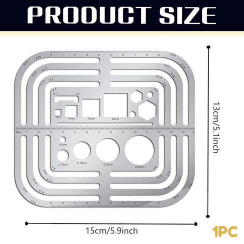 ORIGACH Stainless Stainless Steel Rectangle Round Template Metal Round Corner Drafting Stencils Stainless Steel Template Rulers for Leather Sewing DIY Craft Supplies in Kuwait