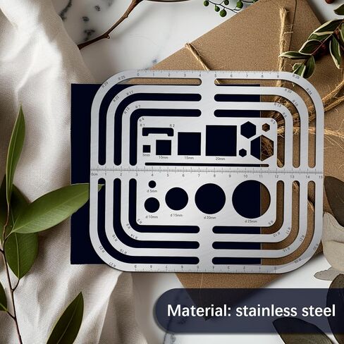 ORIGACH Stainless Stainless Steel Rectangle Round Template Metal Round Corner Drafting Stencils Stainless Steel Template Rulers for Leather Sewing DIY Craft Supplies in Kuwait
