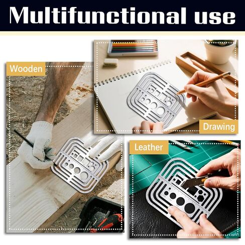 ORIGACH Stainless Stainless Steel Rectangle Round Template Metal Round Corner Drafting Stencils Stainless Steel Template Rulers for Leather Sewing DIY Craft Supplies in Kuwait
