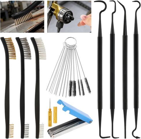 Carburetor Cleaning Kit, 37Pcs Torch Tip Cleaner Set with 3 Double Head Brush 23 Needles 5 Nylon Brushes 1 Scraper 4 Cleaning Hooks and Case for Motorcycle/ATV/Lawn Mower/Torch Chainsaw Small Engines in Kuwait