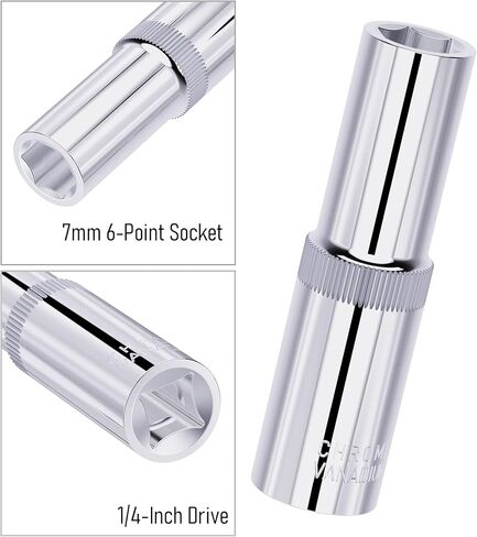 2PCS 7mm Deep Socket, 1/4 Inch Drive, 6-Point, Metric, Heat Treated CR-V Steel Sockets, Full Polishing, 2 Inch Length in Kuwait