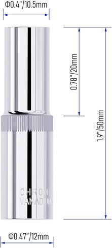 2PCS 7mm Deep Socket, 1/4 Inch Drive, 6-Point, Metric, Heat Treated CR-V Steel Sockets, Full Polishing, 2 Inch Length in Kuwait