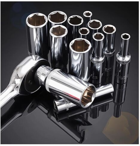 2PCS 7mm Deep Socket, 1/4 Inch Drive, 6-Point, Metric, Heat Treated CR-V Steel Sockets, Full Polishing, 2 Inch Length in Kuwait