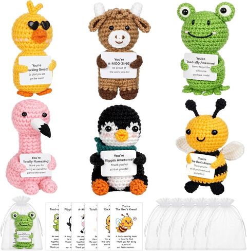 6 Set Teacher Appreciation Gifts Emotional Crochet Animals Support Knitted Crochet with Inspirational Message Thank You Teacher Gifts for Office Desk Birthday Graduation in Kuwait