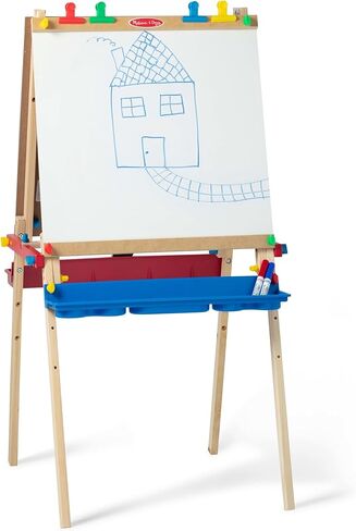 Melissa & Doug Deluxe Standing Art Easel - Dry-Erase Board, Chalkboard, Paper Roller, 36 months to 84 months in Saudi Arabia