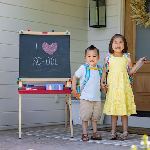 Melissa & Doug Deluxe Standing Art Easel - Dry-Erase Board, Chalkboard, Paper Roller, 36 months to 84 months in Saudi Arabia