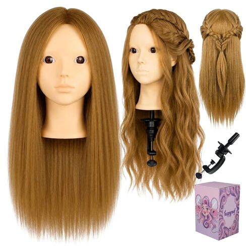 Mannequin Head with 95% Human Hair, 20" Blonde Cosmetology Training Doll for Braiding, Styling, Cutting and Makeup Practice, Clamp Stand Included in Saudi Arabia