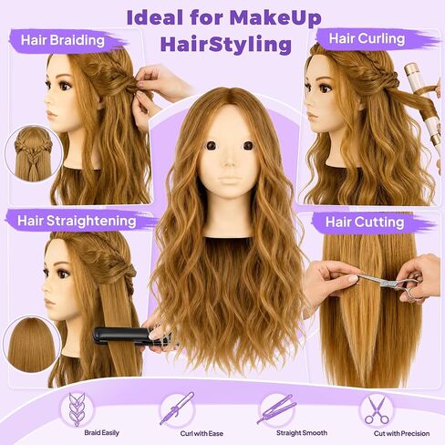 Mannequin Head with 95% Human Hair, 20" Blonde Cosmetology Training Doll for Braiding, Styling, Cutting and Makeup Practice, Clamp Stand Included in Saudi Arabia