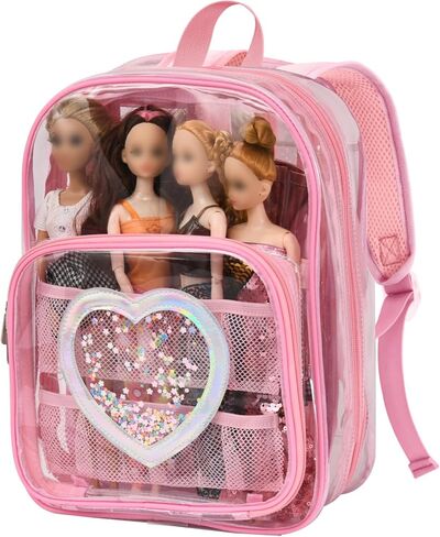 Backpack Compatible with Barbie Dolls 12-Inch, Transparent Storage Box, Barbie Doll Display Holds up to 6 Dolls, Display Pockets for Doll’s Clothes, Accessories, Bag Only (Blue) in Saudi Arabia
