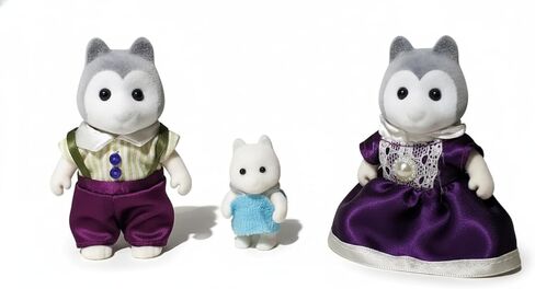 Family Gray Cat Figures — Set of 2 Collectible Flocked Mini Dolls with Removable Clothes, Dollhouse Pretend Play Set for Kids Ages 3+ in Saudi Arabia