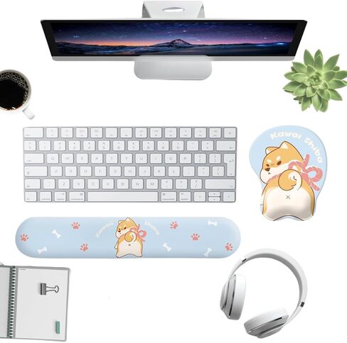 Ergonomic Keyboard Wrist Rest and Mouse Pad Set, Shiba Inu Design, Non-Slip Desk Mat in Saudi Arabia