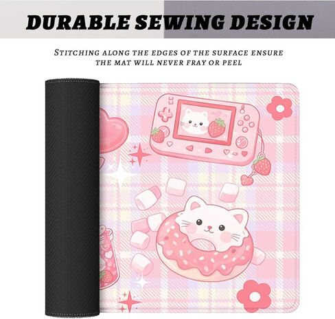 لوحة ماوس Kawaii Cat، سجادة مكتب ألعاب على شكل فراولة كرتونية مضحكة مع حواف مخيطة، قاعدة ماوس مطاطية مضادة للانزلاق مقاومة للماء، مقاس 35.4 × 15.7 بوصة لألعاب مكتب المنزل والمكتب in Kuwait