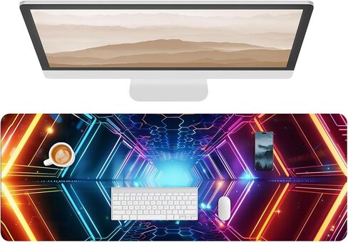 Leather Colorful Desk Pad, Colorful Art Mouse Pad Large Computer Keyboard Gaming Mousepad Waterproof Desktop Protector & Cover, Decorative PU Leather Laptop Mouse Mat Decor 10 x 25.6 inch C44 in Saudi Arabia