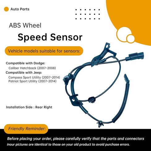 5105064AA Rear Right ABS Wheel Speed Sensor Compatible with Dodge Caliber 2007-2008 Hatchback, Jeep Compass/Patriot 2007-2014 SUV 4WD – Replaces 05105064AA in Saudi Arabia