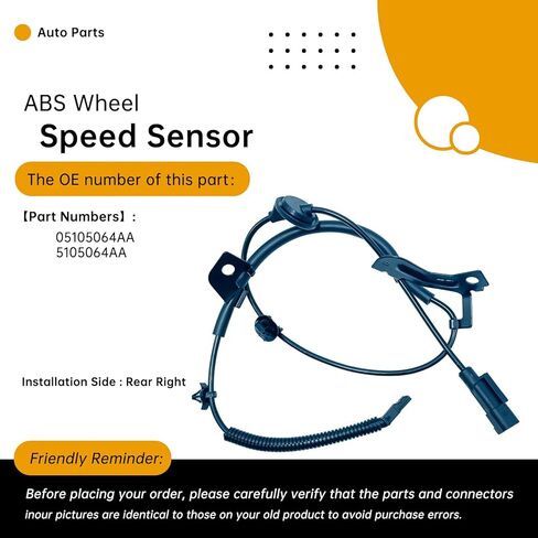 5105064AA Rear Right ABS Wheel Speed Sensor Compatible with Dodge Caliber 2007-2008 Hatchback, Jeep Compass/Patriot 2007-2014 SUV 4WD – Replaces 05105064AA in Saudi Arabia