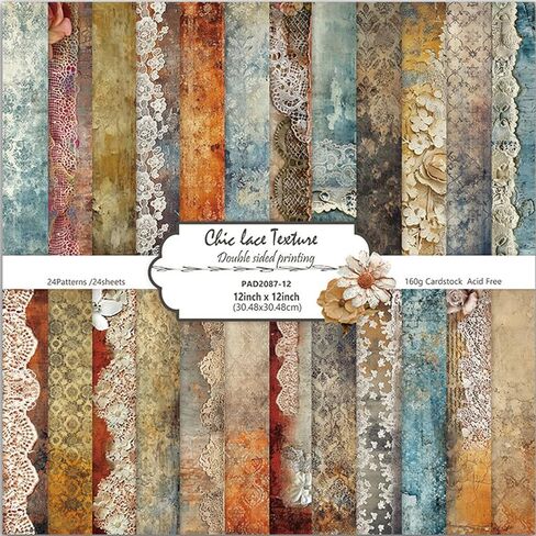 12’’x12’’ Scrapbook Paper, 24 Sheets Double-Sided Colorful Scrapbook Pad Decorative Craft Paper for Photo Album Junk Journals DIY Decor (Lace) in Saudi Arabia