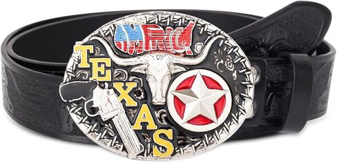 Western Cowboy Belt for Men Women, Leather Bull Buckle Belts for Jeans in Kuwait