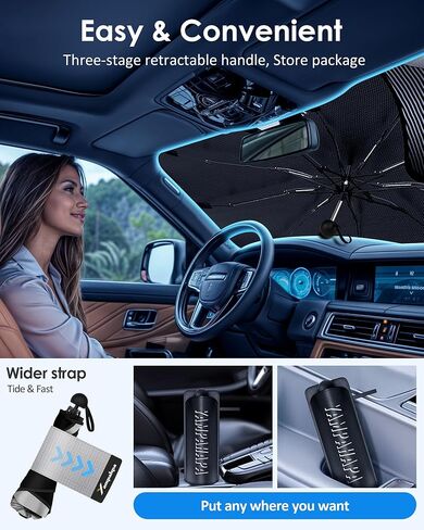 Car Windshield Sun Shade Umbrella, Car Sun Shade Windshield for Auto Trucks Sedan SUV Keeps Vehicle Cool Heat Insulation-M-Matte Black in Saudi Arabia