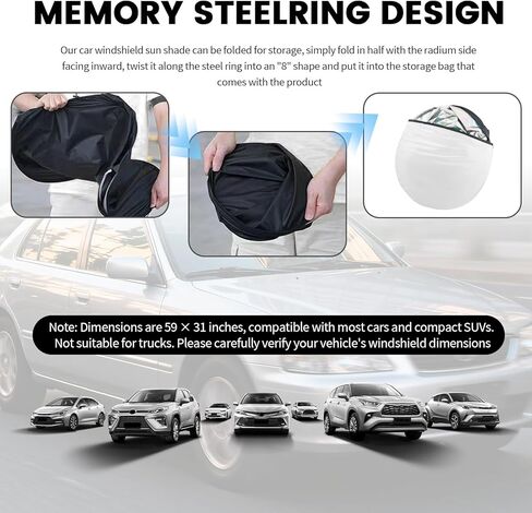 59x31 Car Windshield Sun Shade,Foldable Sun Blocker for Car Windshield with Storage Pouch,Universal Windshields Cover Suns Shade for Most Cars & Small SUVs for Summer Parking in Saudi Arabia