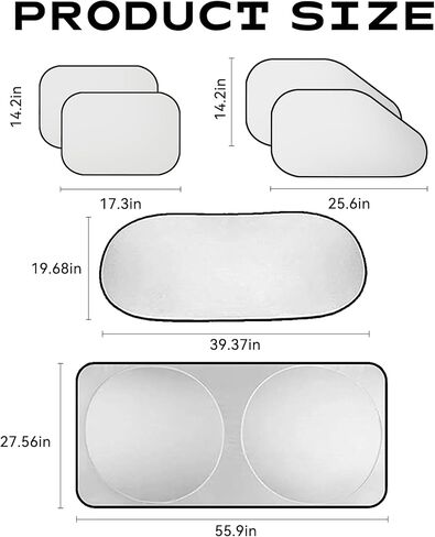 6PCS Car Windshield Sunshade, Foldable Vehicle Side Window Sun Shade with Storage Bag for Front & Rear Windshields, Privacy Protection Cover Block UV Rays, Keep Cool for Most Cars in Kuwait