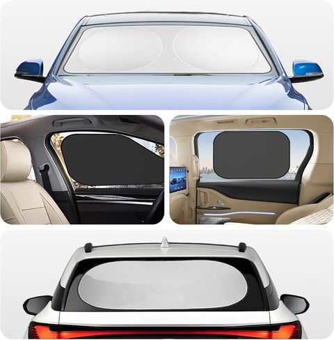 6PCS Car Windshield Sunshade, Foldable Vehicle Side Window Sun Shade with Storage Bag for Front & Rear Windshields, Privacy Protection Cover Block UV Rays, Keep Cool for Most Cars in Kuwait