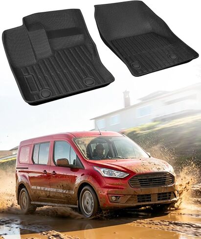 Van Mats for Ford Transit Connect: Custom Fit 2014-2021 Vinyl Floor and Floor Posts Front Row with Secondary Footrest Only – Heavy-Duty All-Weather TPE Accessories for Van Cargo | Work | Family in Saudi Arabia