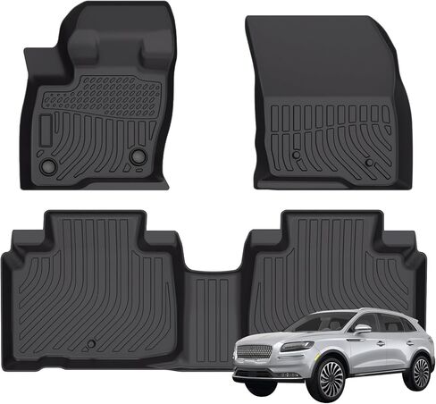 Priprilod Floor Mats Custom Fit for Lincoln Nautilus 2019-2023 & Lincoln MKX 2016-2018, All Weather TPE Floor Liners 3D Laser Measured, Waterproof Non-Slip Heavy Duty 1st & 2nd Row Full Set 3PCS in Kuwait