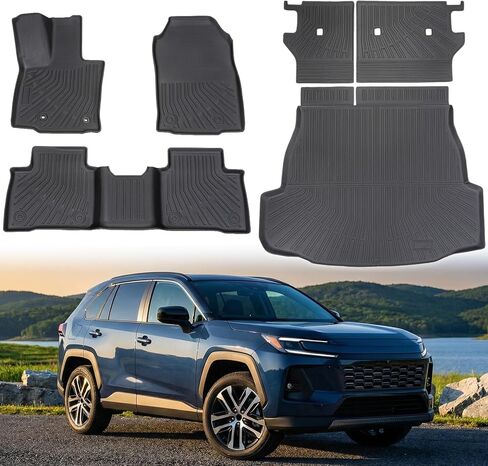 Car Floor Mats for 2026 Toyota RAV4 Hybrid (Not for Phev) TPE Full Set with Cargo Liner & 2nd Row Backrest Mat,All Weather Protection Custom Fit Full Coverage Anti-Slip Waterproof in Kuwait