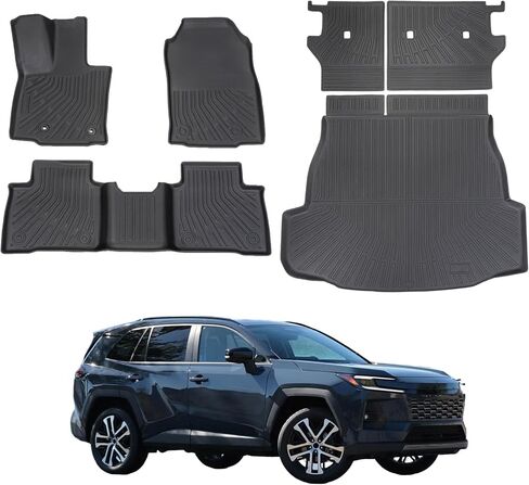 Car Floor Mats for 2026 Toyota RAV4 Hybrid (Not for Phev) TPE Full Set with Cargo Liner & 2nd Row Backrest Mat,All Weather Protection Custom Fit Full Coverage Anti-Slip Waterproof in Kuwait
